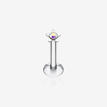 Sparkle Star Top Internally Threaded Labret-Aurora Borealis